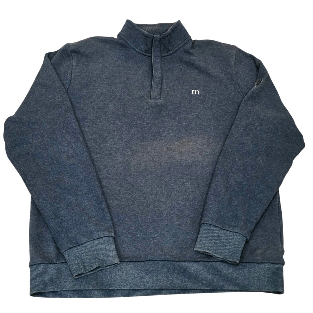 Travis Mathew Mens Large 1/4 Zip Pullover Sweatshirt Blue Golf Casual